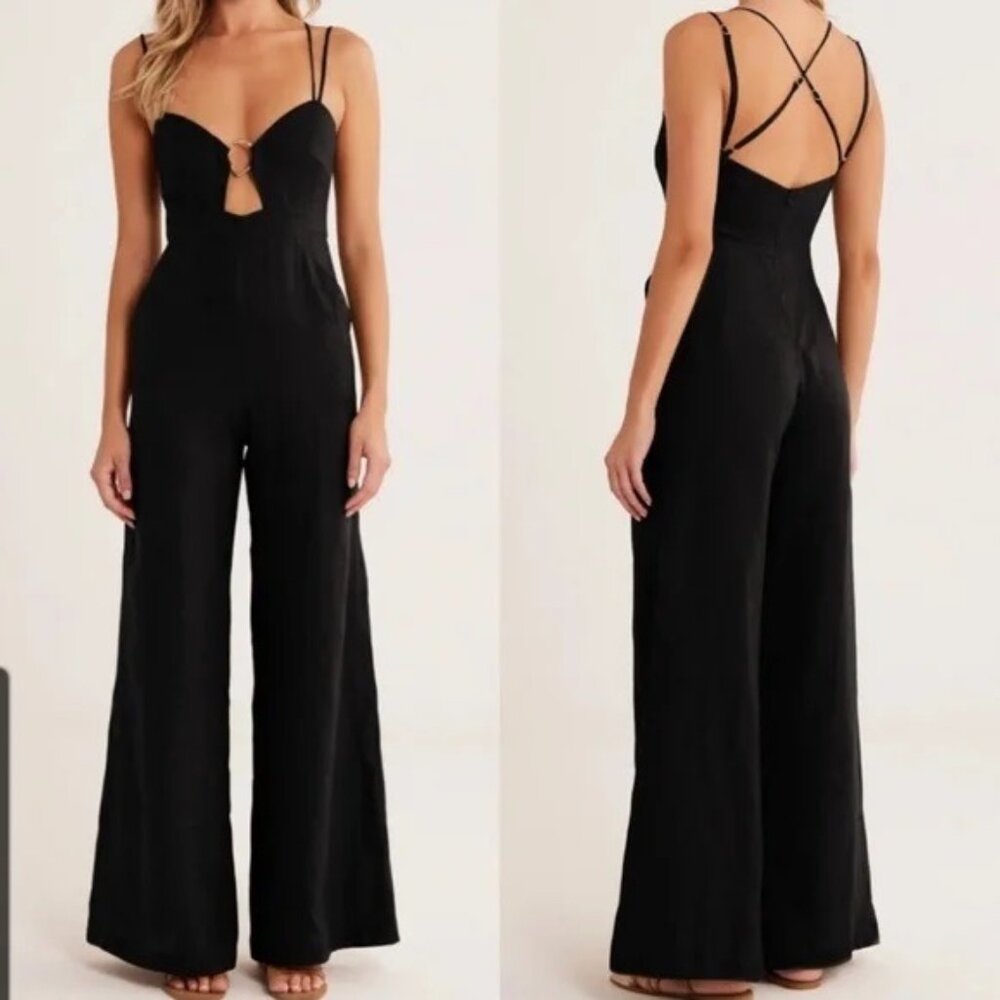 NWT $329 Rumer For Anthropologie Women's Black Byron Ring Linen Jumpsuit Large